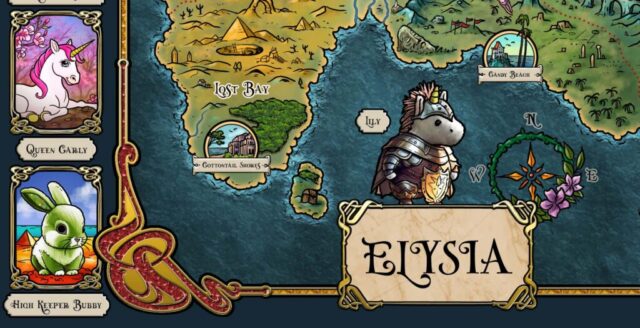 Elysia Name Box with Lily the Unicorn, Queen Carly and High Keeper Bubby